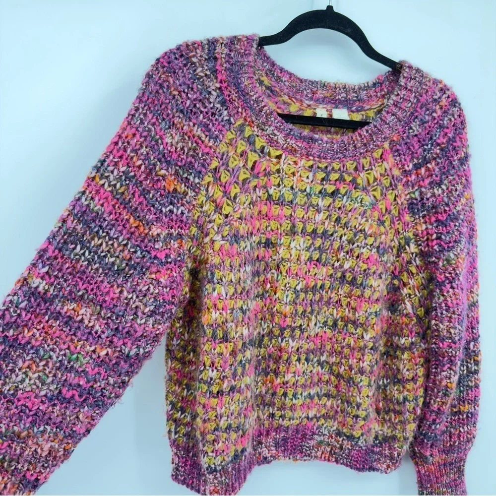 Anthropologie MOTH Multicolor Chunky Knit Sweater Size Small Wool Mohair Italy